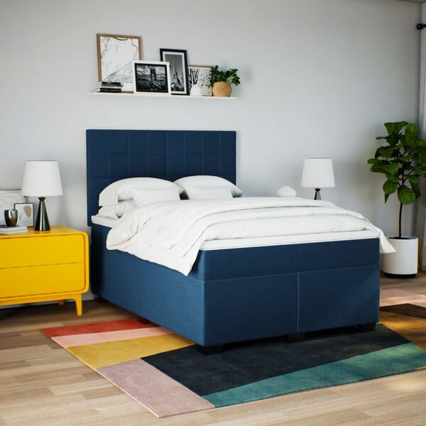vidaXL Boxspring met matras stof blauw 160x200 cm