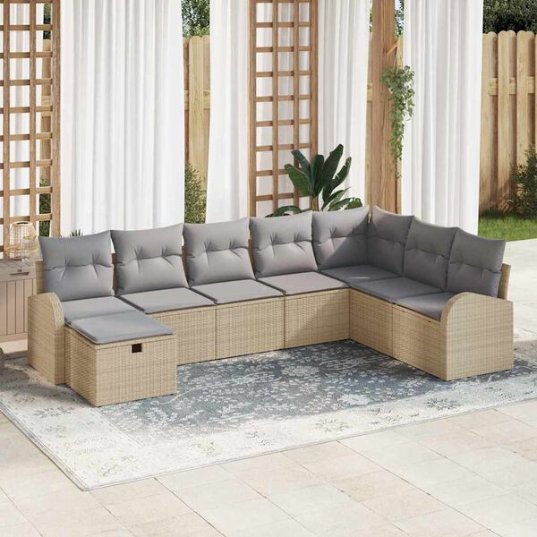 vidaXL Tuin Sofa Set met kussen met opslag 8 pcs Beige Poly riet