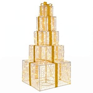 vidaXL Kerst led-cadeaudozen stapel 250 LED's Warmwit 56 x 56 x 120 cm