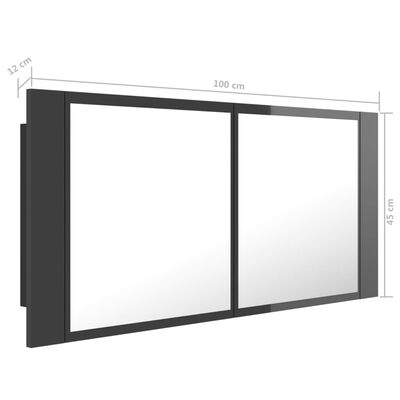 vidaXL Badkamerkast met spiegel en LED 100x12x45 acryl hoogglans grijs