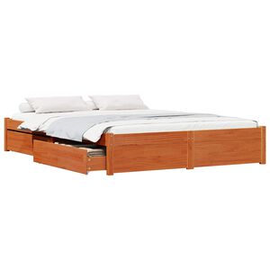 vidaXL Bedframe met lade Wasbruin 120 x 200 cm Massief Vurenhout