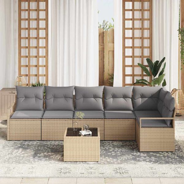 vidaXL Tuin Sofa Set met kussen met opslag 7 pcs Beige en Licht Grijs
