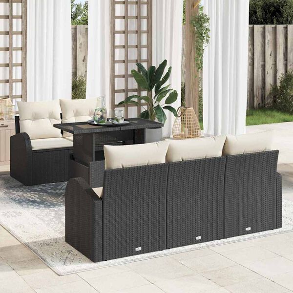 vidaXL Tuin Sofa Set met kussen 6 pcs Zwart poly rattan