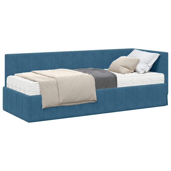vidaXL Hoekbedframe met Matras met hoofdeinde 2 pcs Blauw Fluweel