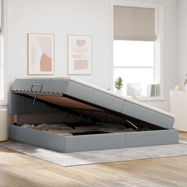 vidaXL Opbergbed met LED met matras Lichtgrijs 200 x 200 cm Stof