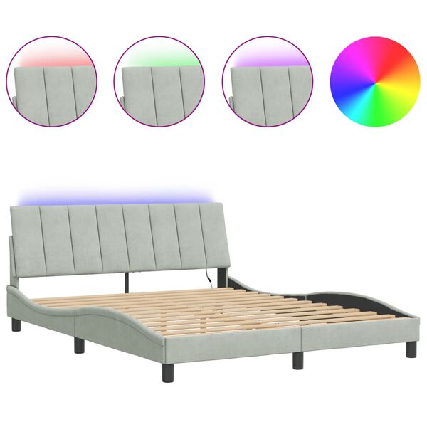 vidaXL Bedframe met LED zonder matras "Hanko" fluweel lichtgrijs 160x200 cm