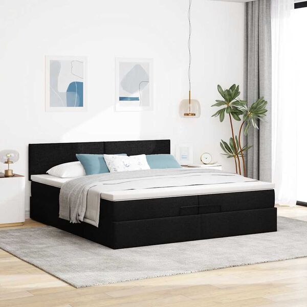 vidaXL Ottoman bed met matrassen en LED's 200x200cm stof zwart