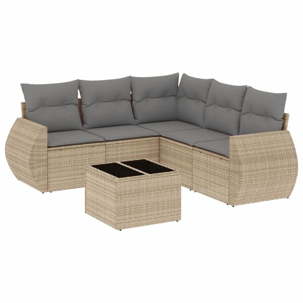 vidaXL 6-delige Loungeset met kussens poly rattan beige