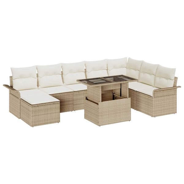 vidaXL Tuin Sofa Set met kussen met opslag 9 pcs Beige en Cr&egrave;me