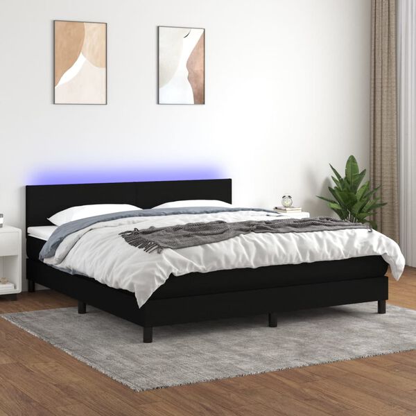 vidaXL Boxspring met matras en LED stof zwart 160x200 cm