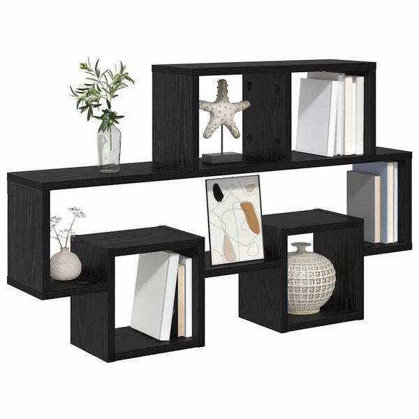 vidaXL Wandplank met plank Zwart eiken 82 x 15 x 51 cm Bewerkt hout