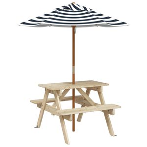 vidaXL Picknicktafel voor 4 kinderen met parasol massief vurenhout