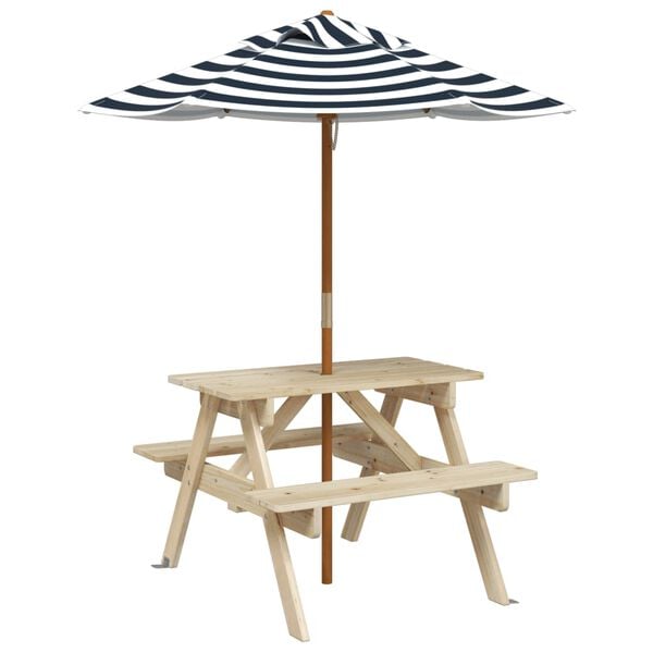 vidaXL Picknicktafel voor 4 kinderen met parasol massief vurenhout