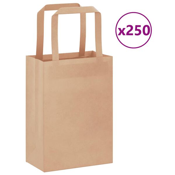 vidaXL Papieren zakken 250 st met hengsels 15x8x21 cm bruin