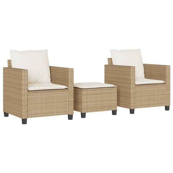 vidaXL 3-delige Bistroset met kussens poly rattan beige