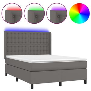 vidaXL Boxspring met matras en LED kunstleer grijs 140x190 cm