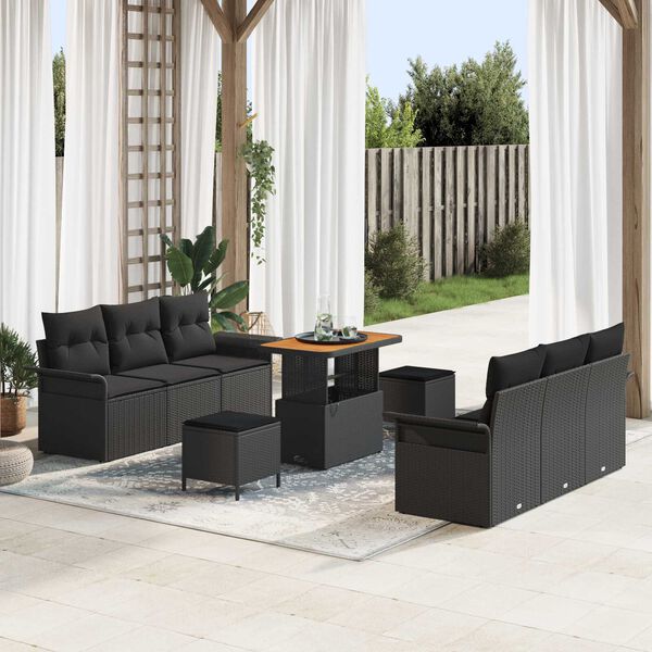 vidaXL Tuin Sofa Set met kussen met opslag met kussen 9 pcs Zwart