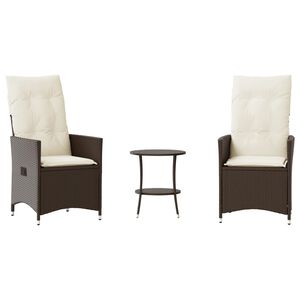 vidaXL 3-delige Bistroset met kussens poly rattan bruin