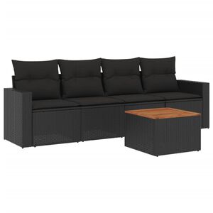 vidaXL 5-delige Loungeset met kussens poly rattan zwart