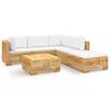vidaXL 6-delige Loungeset met kussens massief teakhout