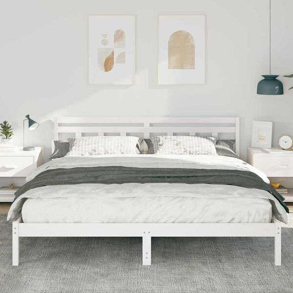 vidaXL Bedframe met hoofdeinde Wit Massief grenenhout