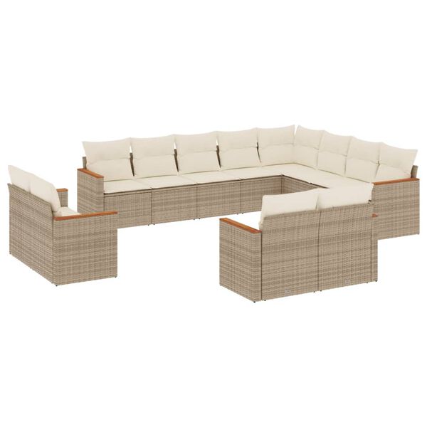 vidaXL 12-delige Loungeset met kussens poly rattan beige