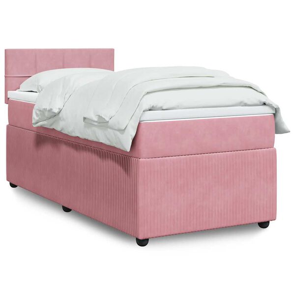 vidaXL Boxspring met matras fluweel roze 80x200 cm