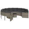 vidaXL Tuinbank met tafel en kussens rond poly rattan grijs