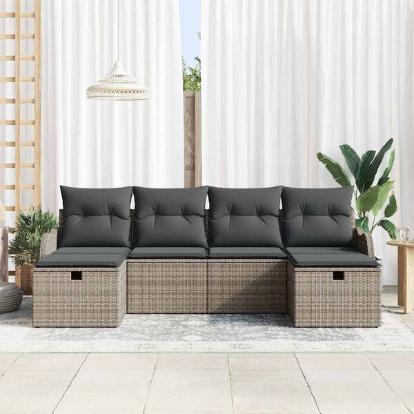 vidaXL Tuin Sofa Set met kussen met opslag 6 pcs Grijs Poly riet