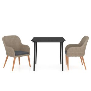 vidaXL 3-delige Tuinset met kussens bruin