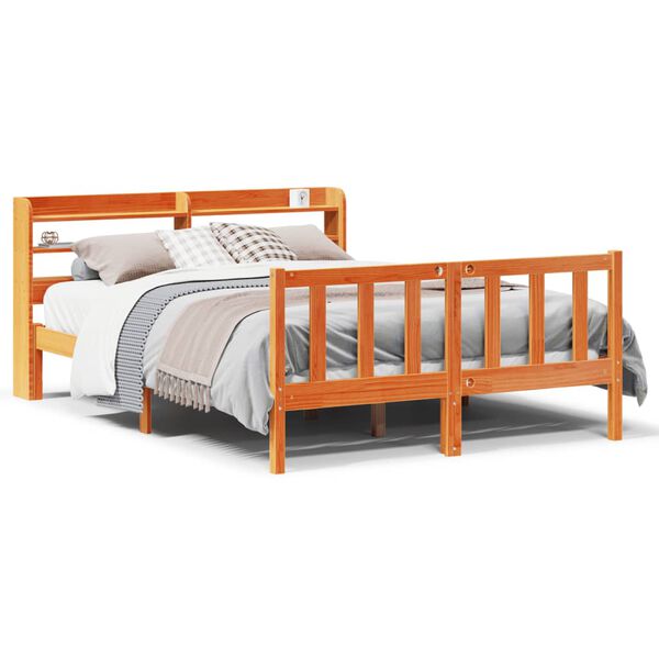 vidaXL Bedframe met hoofdbord massief grenenhout wasbruin 140x190 cm