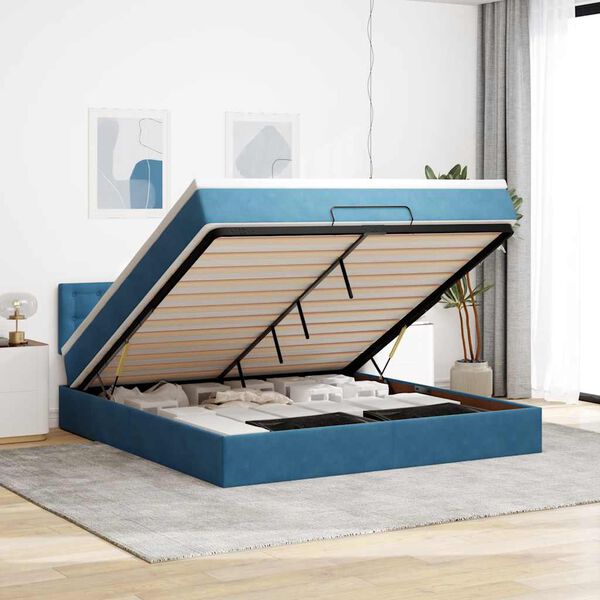 vidaXL Ottoman bed met matras en LED's 160x200cm fluweel donkerblauw