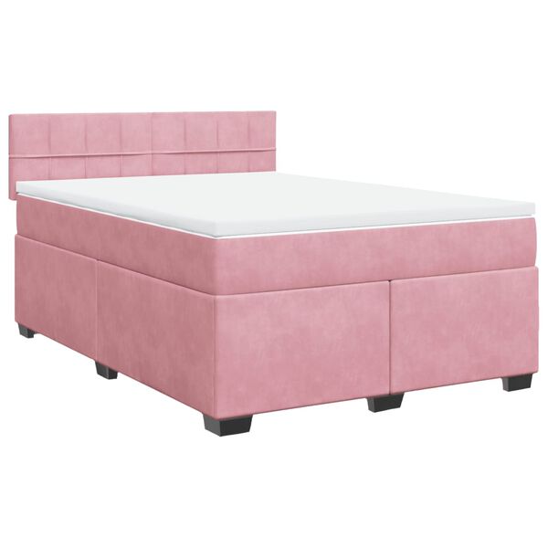vidaXL Boxspring met matras fluweel roze 140x190 cm