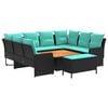 vidaXL Meubelsets met kussen 7 pcs Zwart en Turquoise PE Rattan