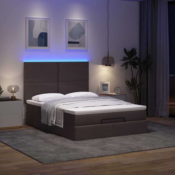 vidaXL Ottoman bed met matras en LED's 140x190cm stof donkerbruin