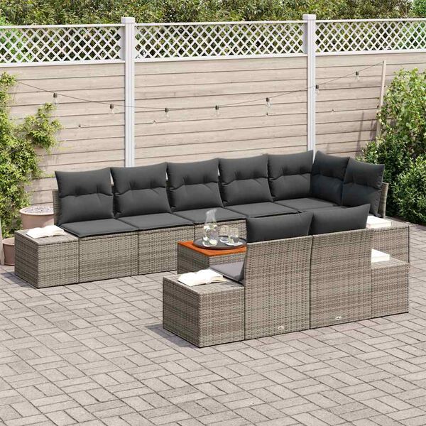 vidaXL Tuinbankenset met kussen 9 pcs Grijs poly rattan