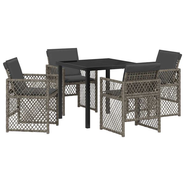 vidaXL Tuin eettafelset 5 pcs Grijs poly rattan