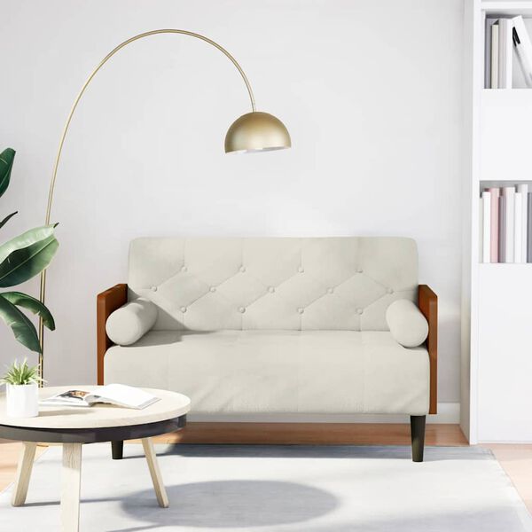 vidaXL Loveseat bank met bolsters cr&egrave;me 110 cm fluweel