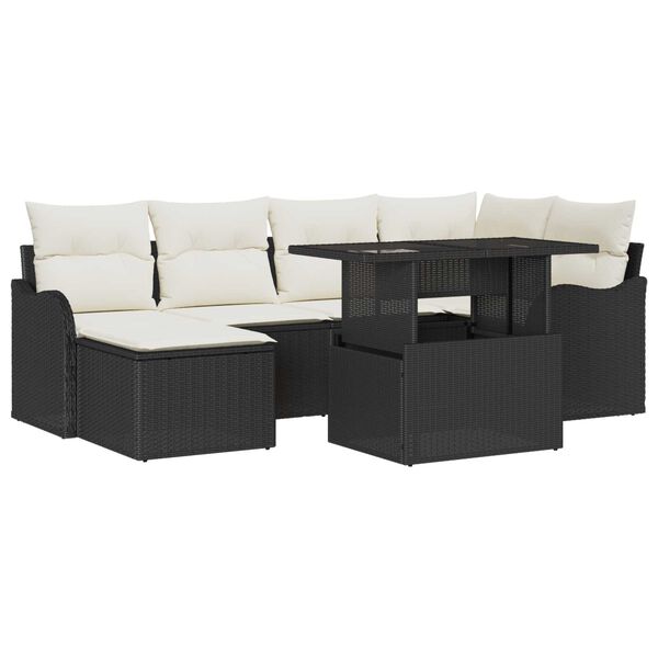 vidaXL Tuin Sofa Set met kussen met opslag 7 pcs Zwart Poly riet