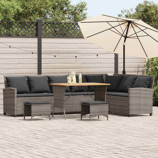 vidaXL 4-delige Tuinbankstel met kussens L-vormig poly rattan grijs