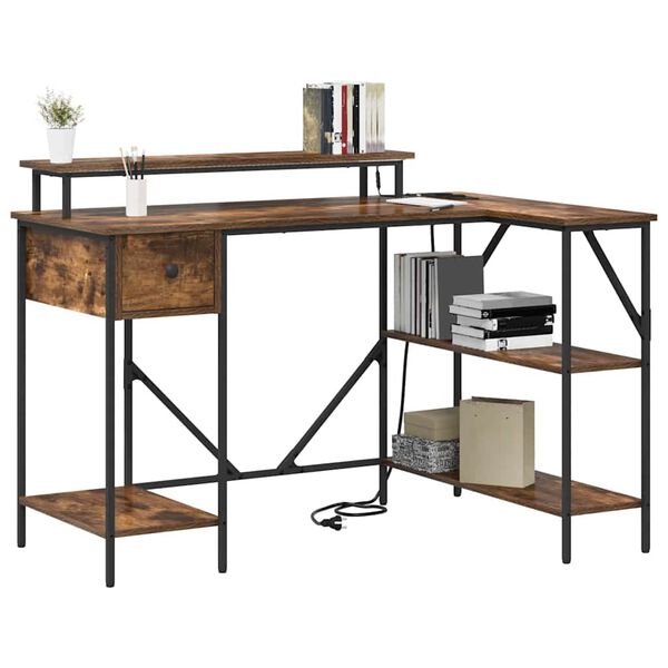 vidaXL Bureau met lade Gerookt eiken 120 x 79 x 86,5 cm Bewerkt hout