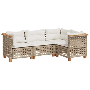 vidaXL 4-delige Loungeset met kussens poly rattan beige