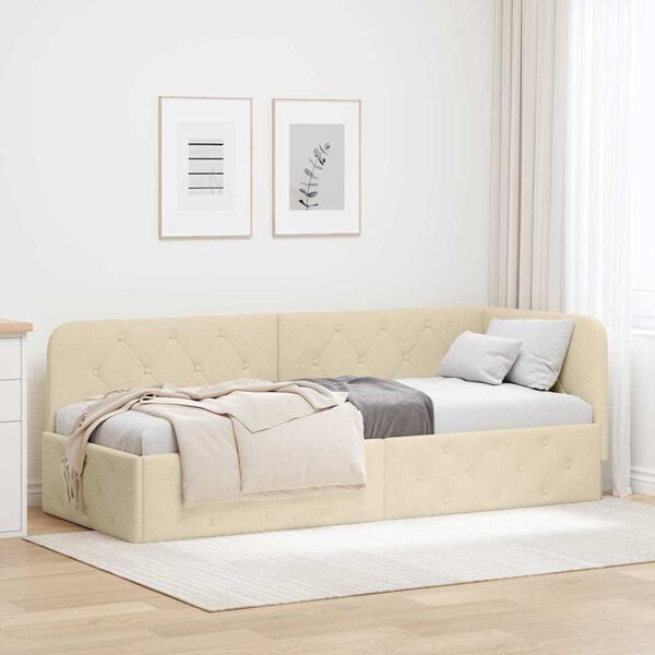 vidaXL Hoekbedframe met hoofdeinde Crème 80 x 200 cm Stof
