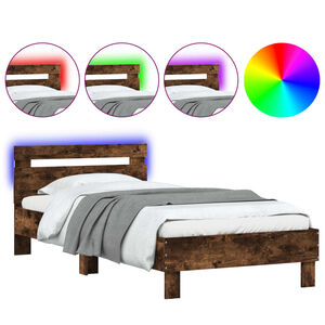 vidaXL Bedframe met hoofdbord en LED gerookt eikenkleur 100x200 cm
