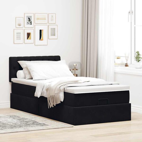 vidaXL Ottoman bed met matras 80x200cm fluweel zwart
