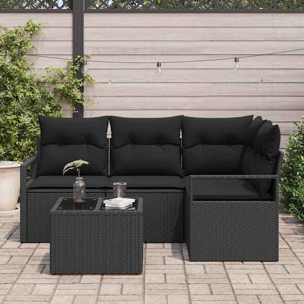 vidaXL Bankstel 5 pcs Zwart poly rattan