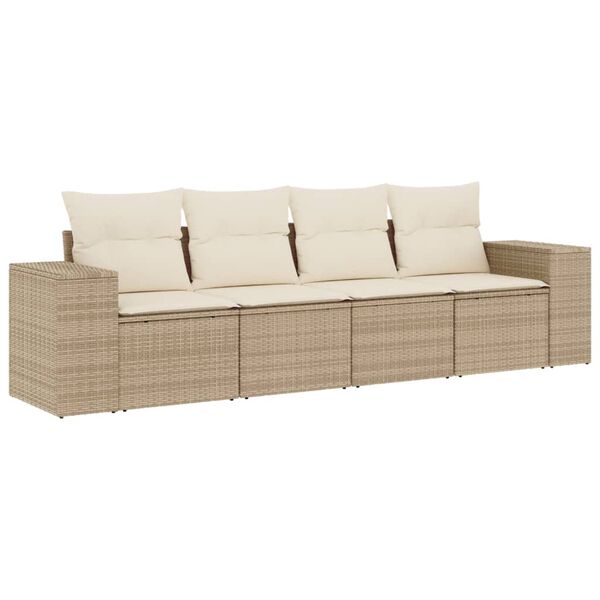 vidaXL 4-delige Loungeset met kussens poly rattan beige