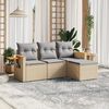 vidaXL 4-delige Loungeset met kussens poly rattan beige