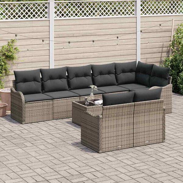 vidaXL Tuin Sofa Set met kussen 9 pcs Grijs Poly riet