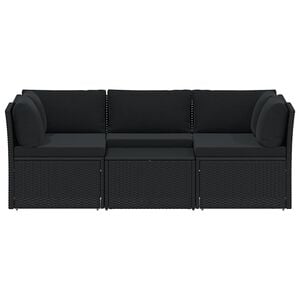 vidaXL 4-delige Loungeset met kussens poly rattan zwart